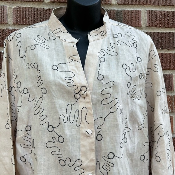 Saint Tropez West Linen Cream color black swirls 3/4 sleeve Blouse Shirt Sz 1X - Picture 3 of 10